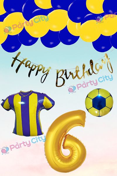 Party City 6 سنوات من العمر مروحة الأصفر والأزرق الداكن تحت عنوان بالون مجموعة-قميص الكرة احباط بالون-الرقم احباط بالون المفهوم