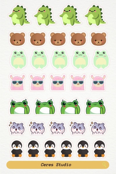 Ceres Studio Mini Animal Minik Hayvan Figürleri Tema Sticker Etiket 34 Adet E...