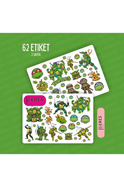 Ceres Studio Ninja Turtle Ninja Kaplumbağalar Sticker Etiket 2 Sayfa 62 Adet ...