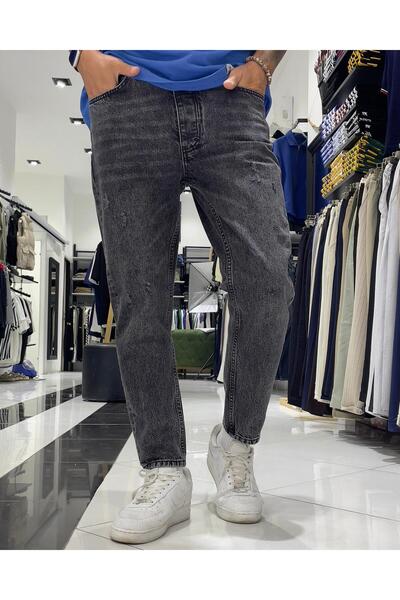 Yıkamalı Boyfriend Erkek Jean Pantolon-Antrasit Gri