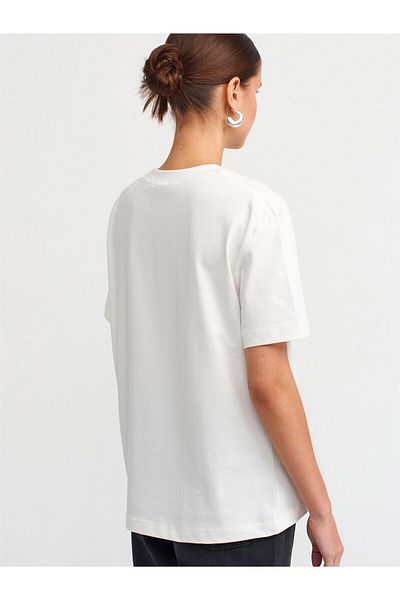 Coral Crew Neck T-Shirt - Ecru with Stitching Details