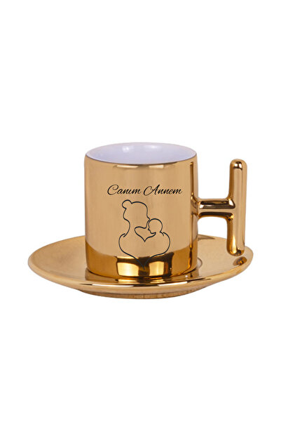 VRHediye Gold Turkish Coffee Cup with My Dear Mother Written for Mother's Day