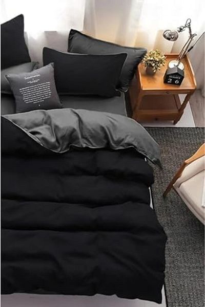 STOREMAX طقم غطاء لحاف مزدوج الجوانب من lvnmblya مع ملاءة مطاطية 200*220 أسود-رمادي Shop Dee
