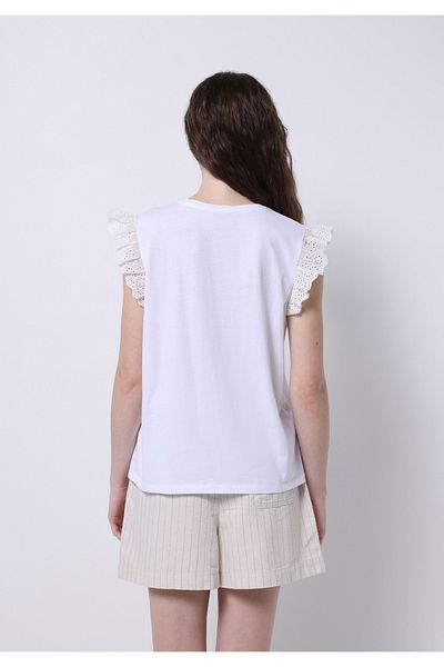 Colin's Tricou alb cu mânecă scurtă pentru femei, cu gât rotund, cu croială normală