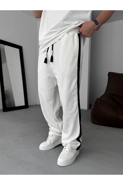 BYBASICMAN White Knitted Striped Pipe Leg Sweatpants Res-5250