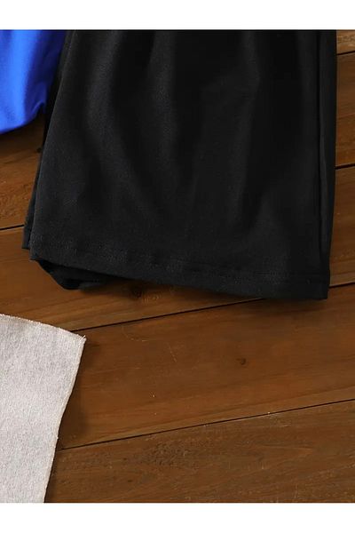 vinraus Girl\Boy Sax Blue-Black Don`T Worry Capybara Printed Combed Cotton Shorts-Tshirt Set