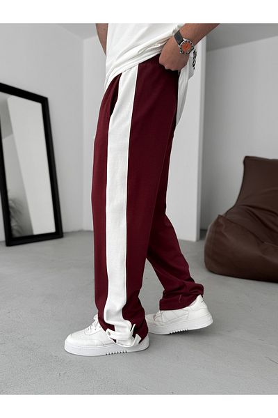 BYBASICMAN Claret Red Buttoned Striped Tube Leg Tracksuit Res-5136