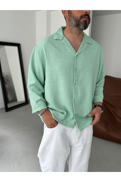 BYBASICMAN Mint Green Sofia Fabric Fakir Sleeve Shirt Res-5207