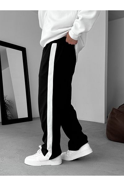 BYBASICMAN Black Knitted Striped Tube Leg Sweatpants Res-5250