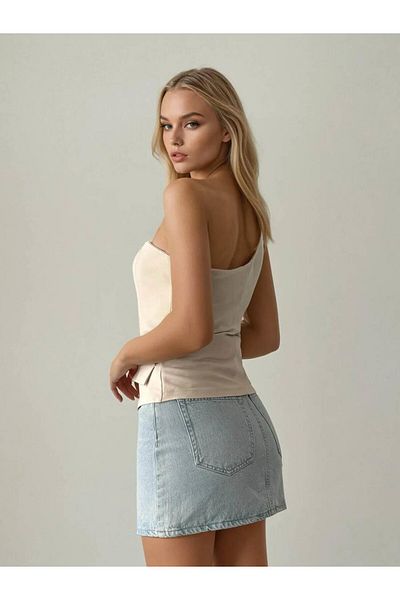 Coral Stoned Buttoned Single Strap Vest Stone