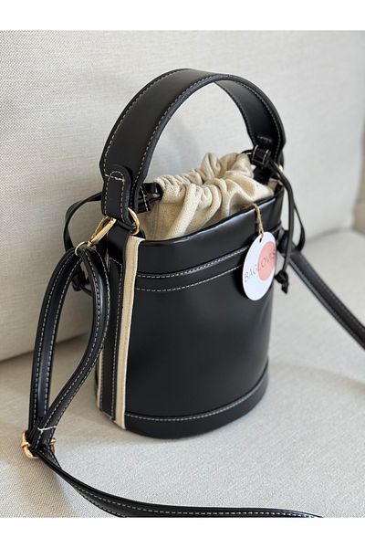 BAGLOVİS Shirred Mouth Bucket Model Black Color Women's Hand and Shoulder Bag En20 Uzn20