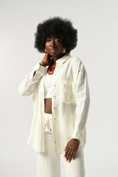 Orfeo Negro Women's 100% Linen Single Pocket Shirt