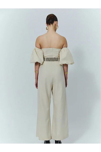 Coral Straw Belted Strapless Jumpsuit Natural