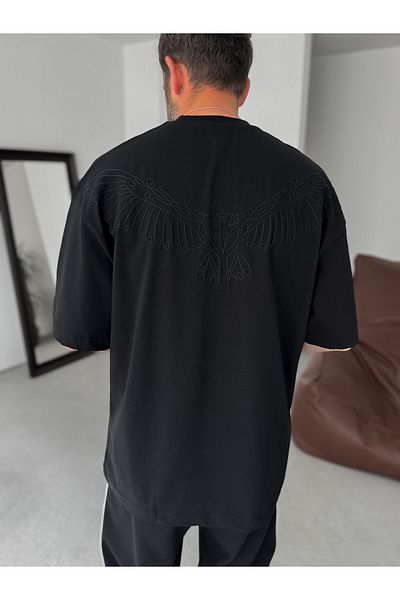 BYBASICMAN Black High Embroidery Oversize T-Shirt Res-5161