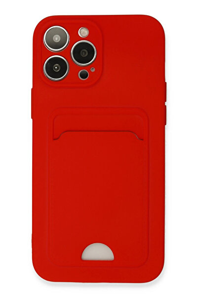 NewFace جراب آيفون 13 برو ماكس سيليكون كلفن مع بطاقة عمل - أحمر YNSMR