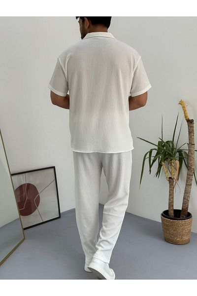 Combineman35 Short Sleeve Crinkle Fabric Summer Lycra Unisex Women's Men's Short Sleeve Shirt Tracksuit Set