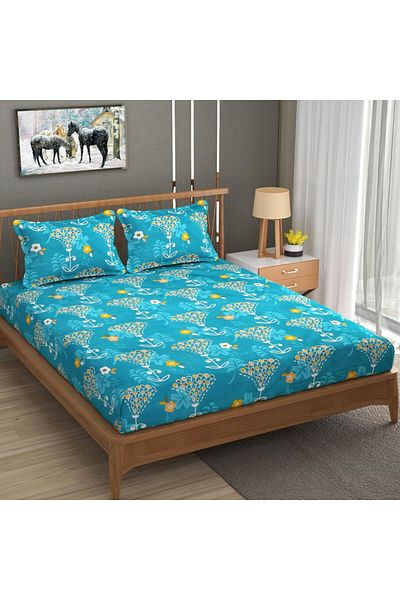 TSUMAB Vibrant Teal Blossom Bedding Set - Stylish Floral Bed Sheet for Modern Bedrooms