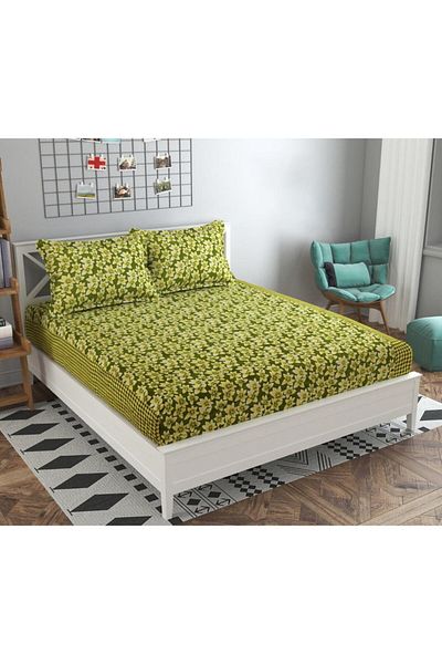 TSUMAB Lush Green Floral Oasis Bedding Set - Vibrant Floral Bed Sheet for Refreshing Bedrooms