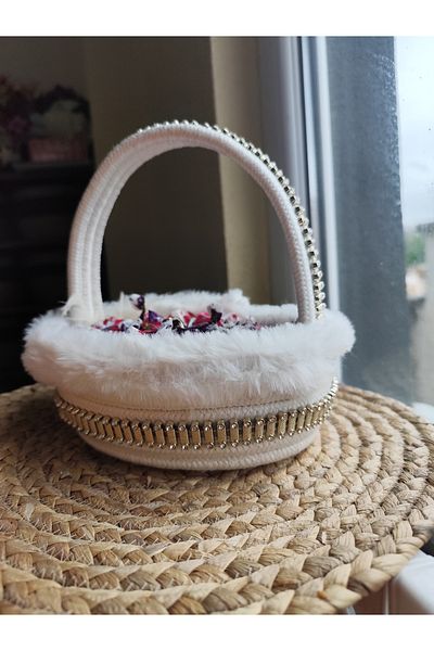 RH GALAXİ TEKSTİL Hürrem Sultan Gold Detailed Sugar Bowl & Decorative Basket |   Handmade Multipurpose Basket