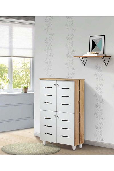 woodage Shoe Organizer Cabinet with 5 Shelves and 4 Doors
