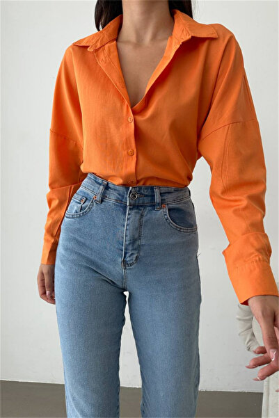 oshebu Portocaliu – Cămașă oversize pentru femei, cu umăr dezactivat