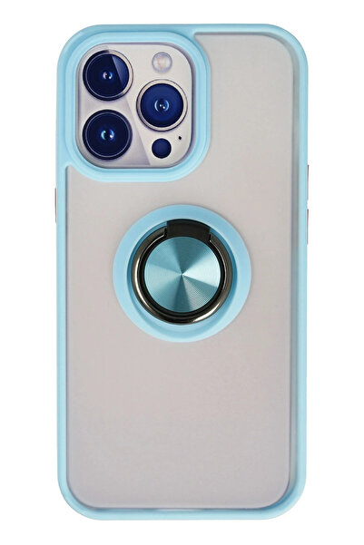 NewFace حافظة آيفون 15 برو مونتريال من السيليكون مع حلقة - أزرق ثلجي 1494357709