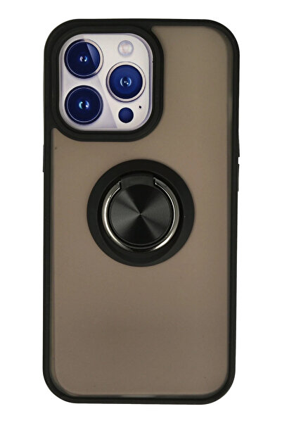 NewFace حافظة آيفون 15 برو مونتريال من السيليكون مع حلقة - أسود 1495257709