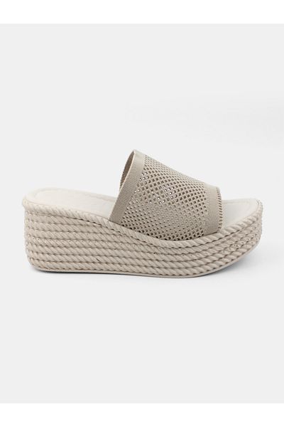 MAGGIO Women's Beige Wedge Heel Daily Knitwear Slippers