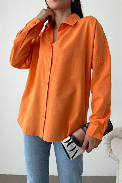 oshebu Portocaliu – Cămașă oversize pentru femei, cu umăr dezactivat