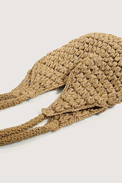 TOM SHOP ASTARLI - Kadın Vizon Renk El Yapımı Kağıt Ip Örgü Günlük Omuz Çantası-delikli Torba Çanta|yazlık