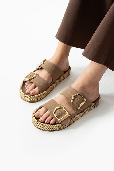 diclepolat Women's Double Buckle Daily Slippers Lipaz Mink Suede