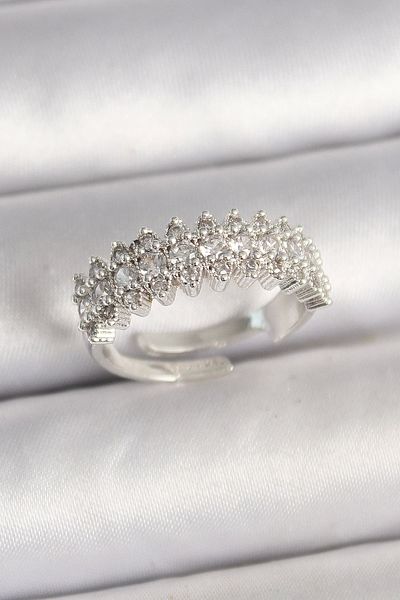 Clariss Brass Silver Color Zircon Stone Adjustable Women's Ring