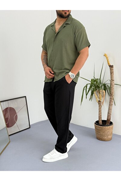 Combineman35 Short Sleeve Crinkle Fabric Summer Lycra Unisex Women's Men's Short Sleeve Shirt Tracksuit Set