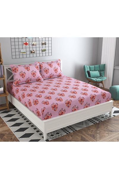 TSUMAB Pink Floral Dream Bedding Set - Elegant Floral Bed Sheet for Cozy Bedrooms