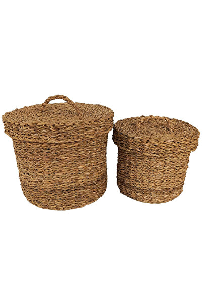 Bahçem Coș cu capac Coș organizator din răchită de iarbă de mare Set de 2