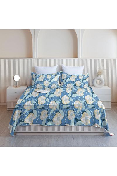 TSUMAB Botanical Blue Harmony Bedding Set - Modern Floral Bed Sheet for Cozy Bedrooms with Pillow Covers