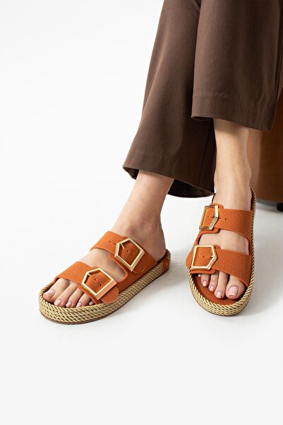 diclepolat Жіночі щоденні капці з двома пряжками Lipaz, помаранчеві, замша