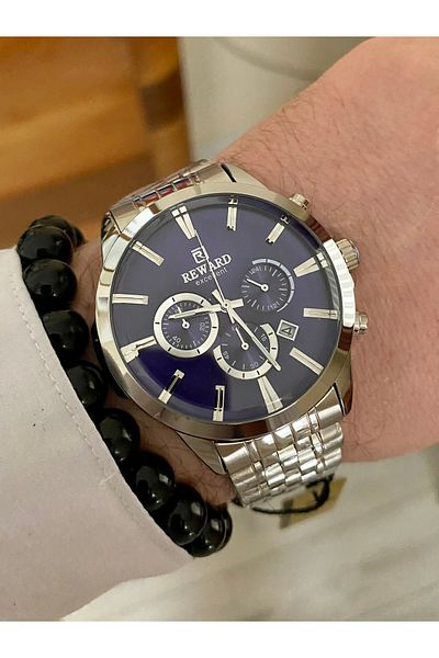 Reward Steel Waterproof Silver Color Men Wrist Watch Bangle Gift