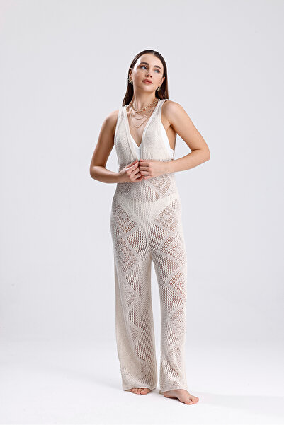 YUGA KNİTTİNG Γυναικεία πλεκτά πλεκτά φόρεμα παραλίας με διάτρητο μοτίβο μπακλαβά