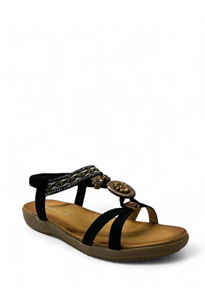 Tuğba Ortopedi 7058 Жіночі анатомічні сандалі з чорним камінням