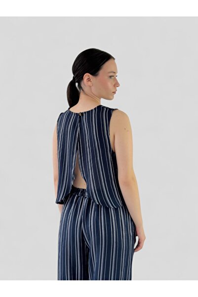 Retrobird Коротка блуза з відкритою спиною для жінок, темно-синя