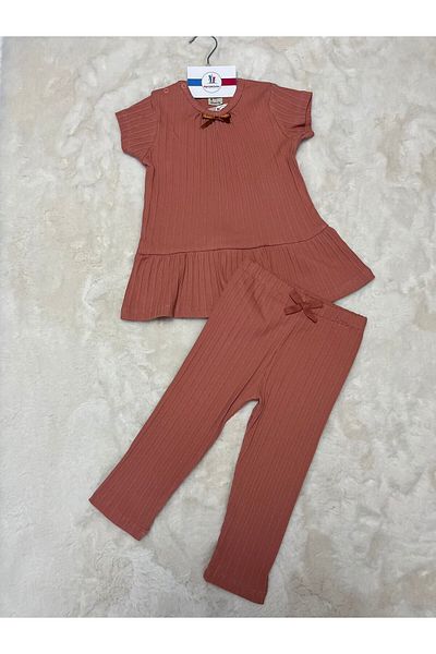 Flexi طقم قصير الأكمام مع طماق مضلعة طويلة