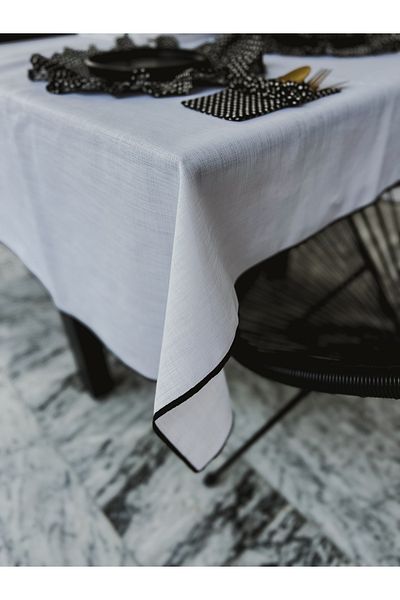 KaiHome Față de masă Shine White din in, cu detalii de broderie