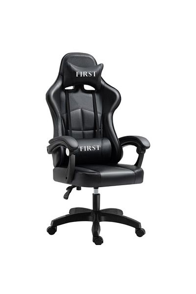 1st Comfortable and supportive adjustable gaming chair in tear-resistant leather - black