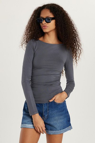 Tudors Γυναικεία Slim Fit Slim Fit Φαρδύ γιακά Ανθρακί Μπλούζα