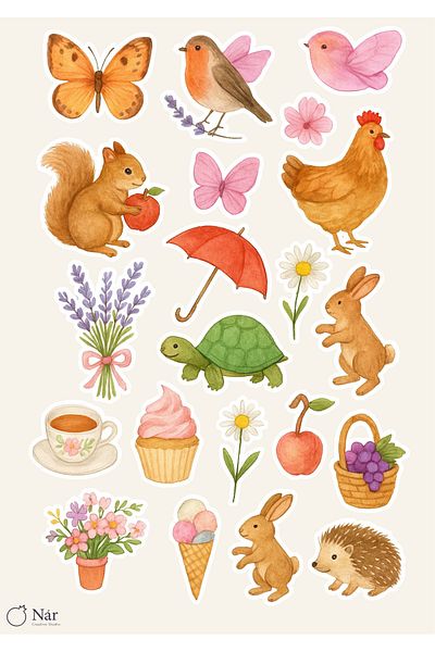 sticker 🌼   Spring Joy Sticker Set – 4 Sheets – for Agenda, Planner and Bullet Journal