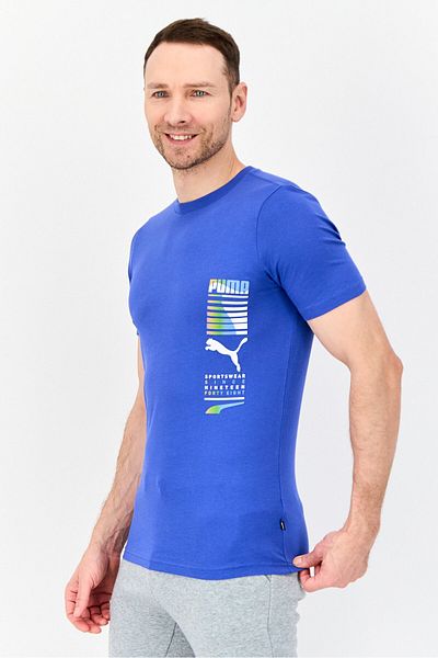 Puma تي شيرت رجالي رياضي بأكمام قصيرة للخارج، أزرق