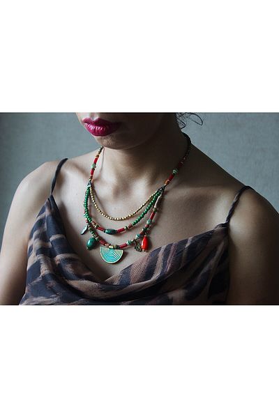 dela otantik Handmade Authentic Ethnic Beaded Women's Necklace - Vintage and Bohemian Style Turquoise Stone Festival Jewelry
