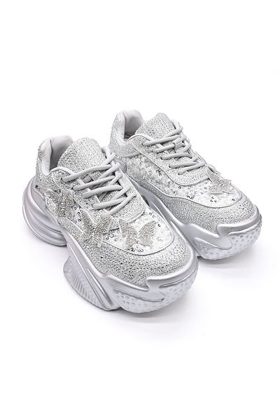 Tmall Pantofi sport pentru femei, piele întoarsă, D1382, argintii