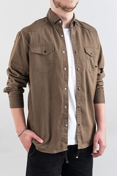 bombe Ανδρικό Slim Fit Slim Fit Ανδρικό τζιν πουκάμισο Milk Coffee